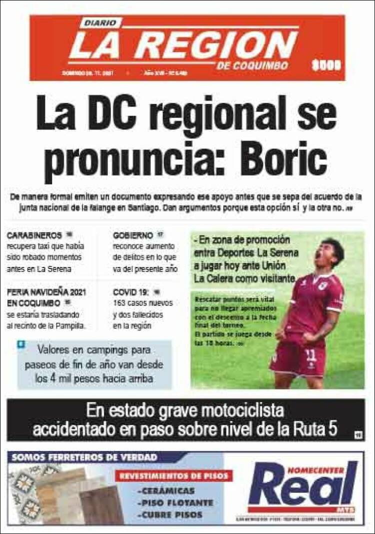 Portada de Diario La Región de Coquimbo (Chile)