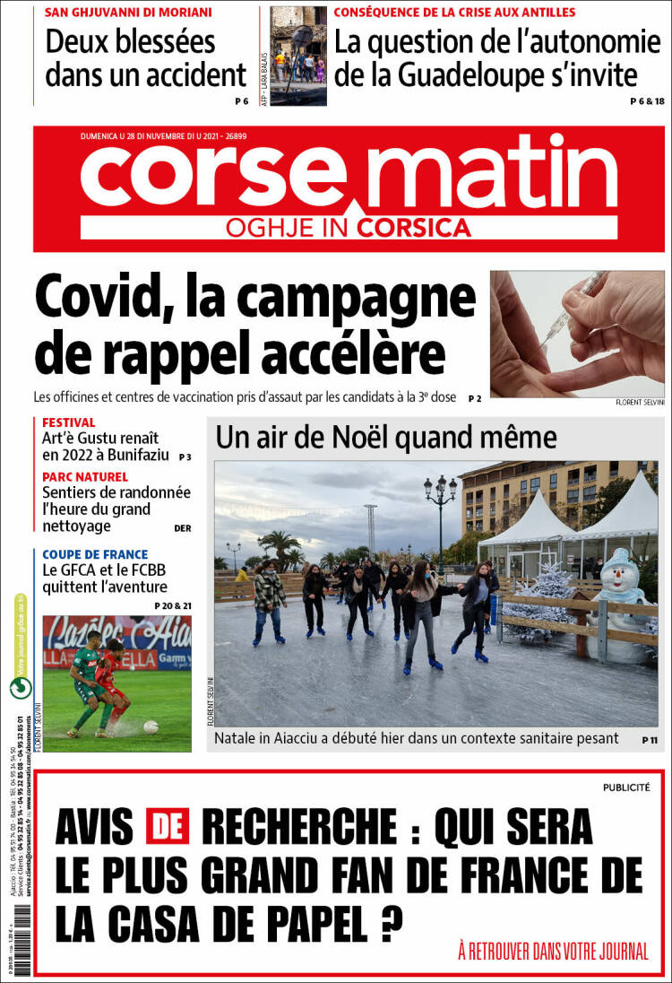 Portada de Corse-Matin (Francia)
