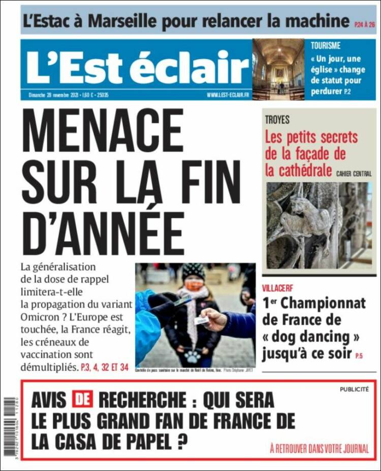 Portada de L'Est Eclair (Francia)