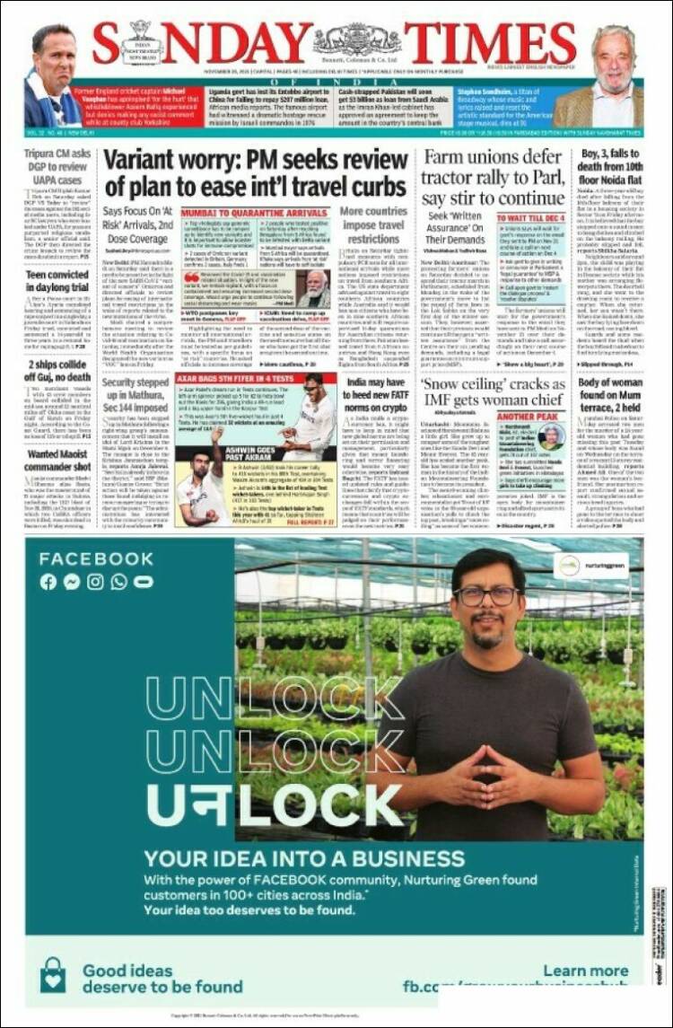 Portada de The Times of India (India)