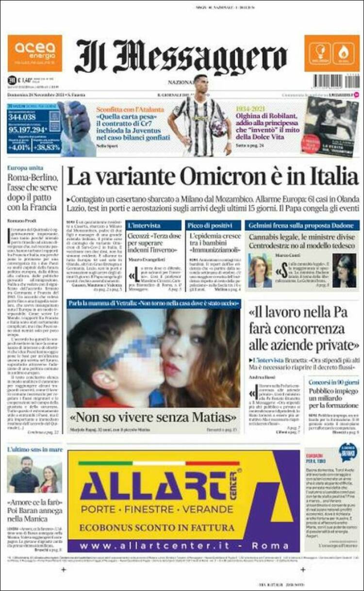 Portada de Il Messaggero (Italia)