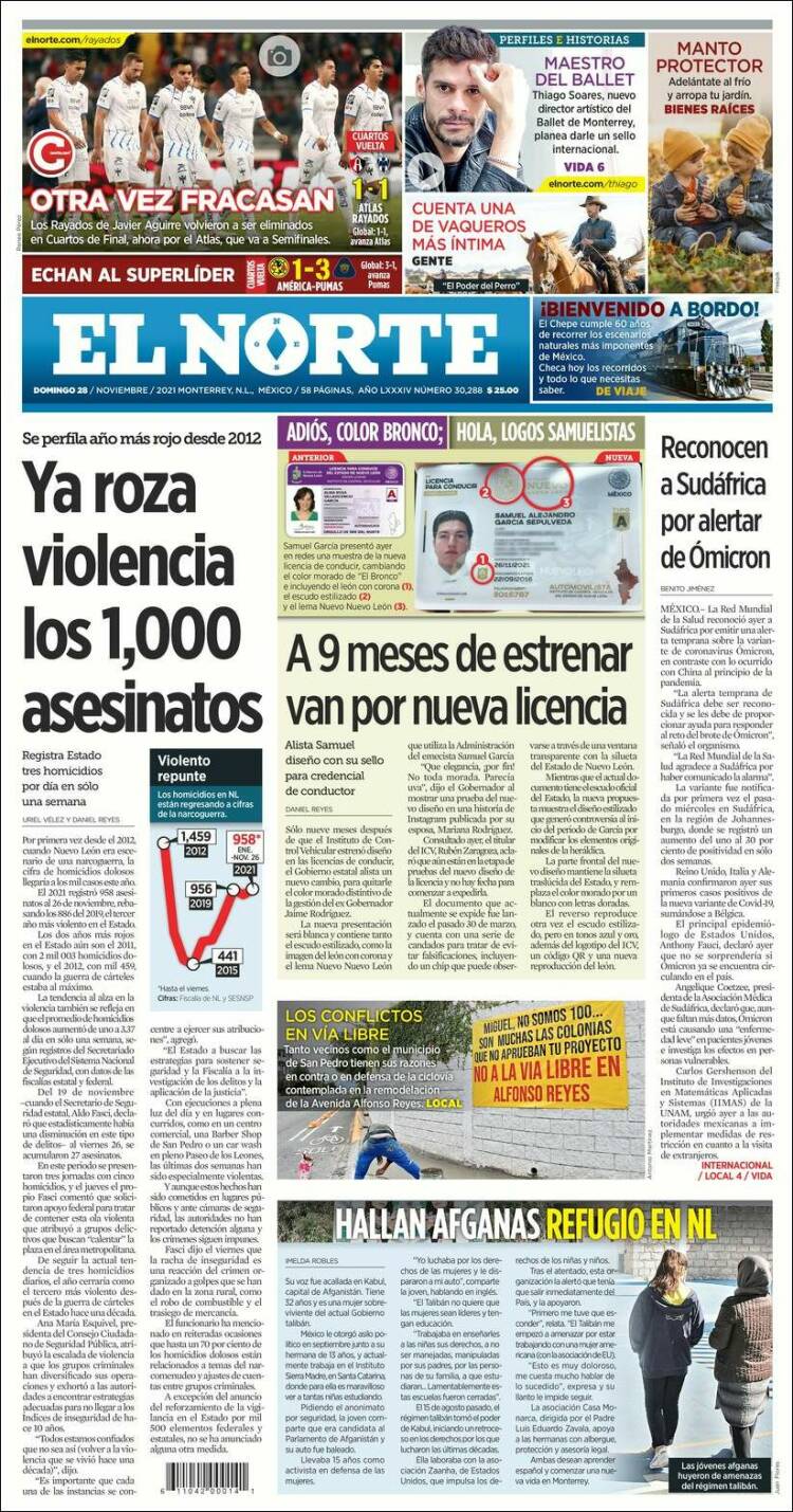 Portada de El Norte (M&eacute;xico)