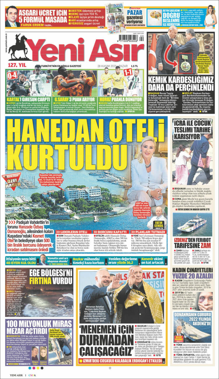 Portada de Yeni Asır (Turqu&iacute;a)