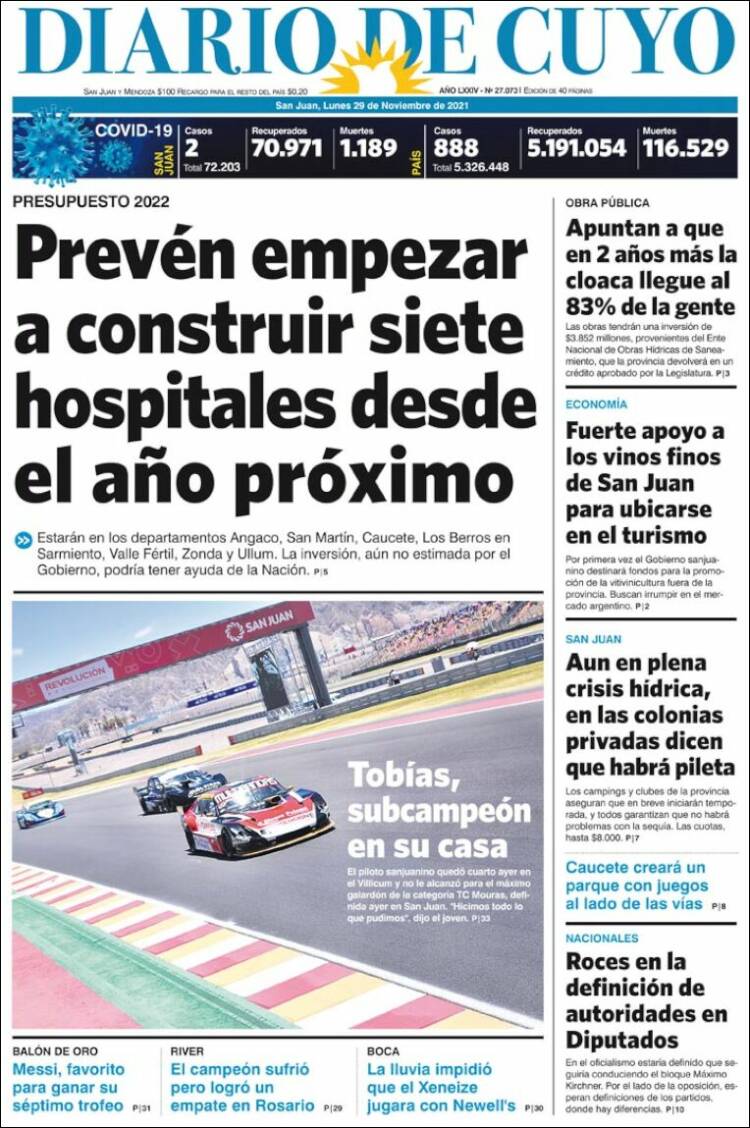 Portada de Diario de Cuyo (Argentina)