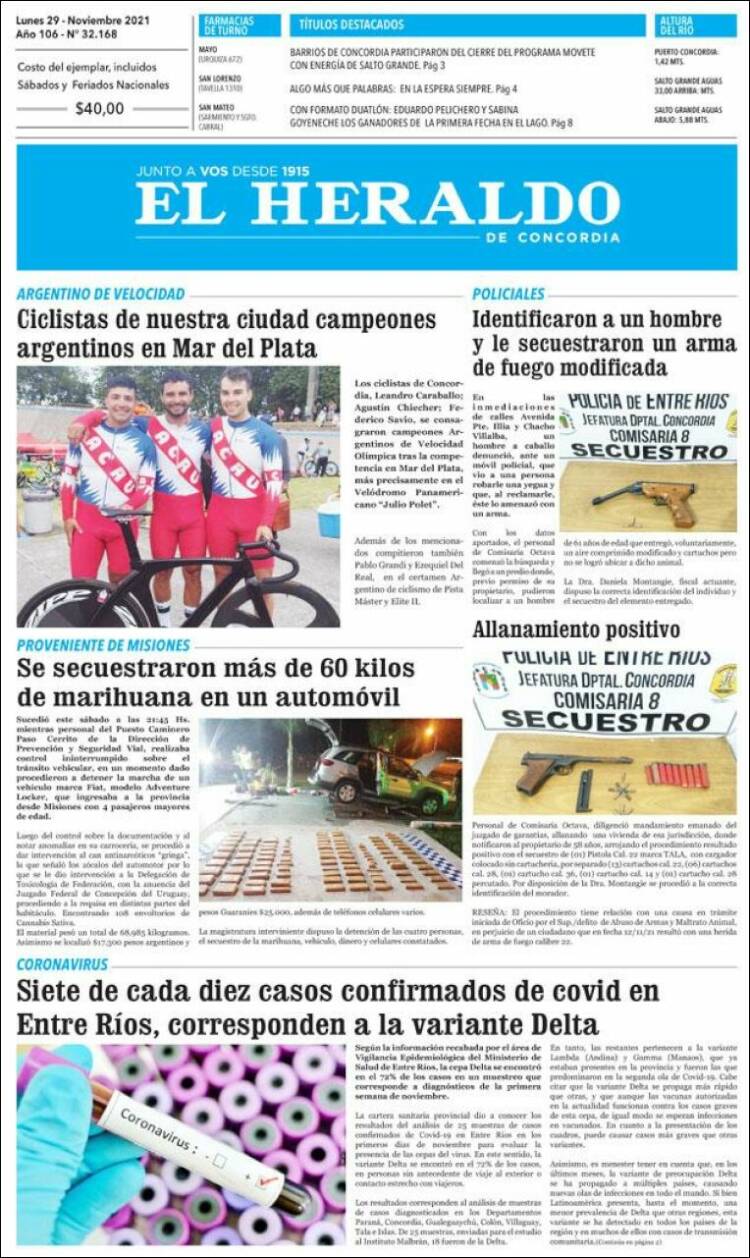 Portada de El Heraldo de Concordia (Argentina)