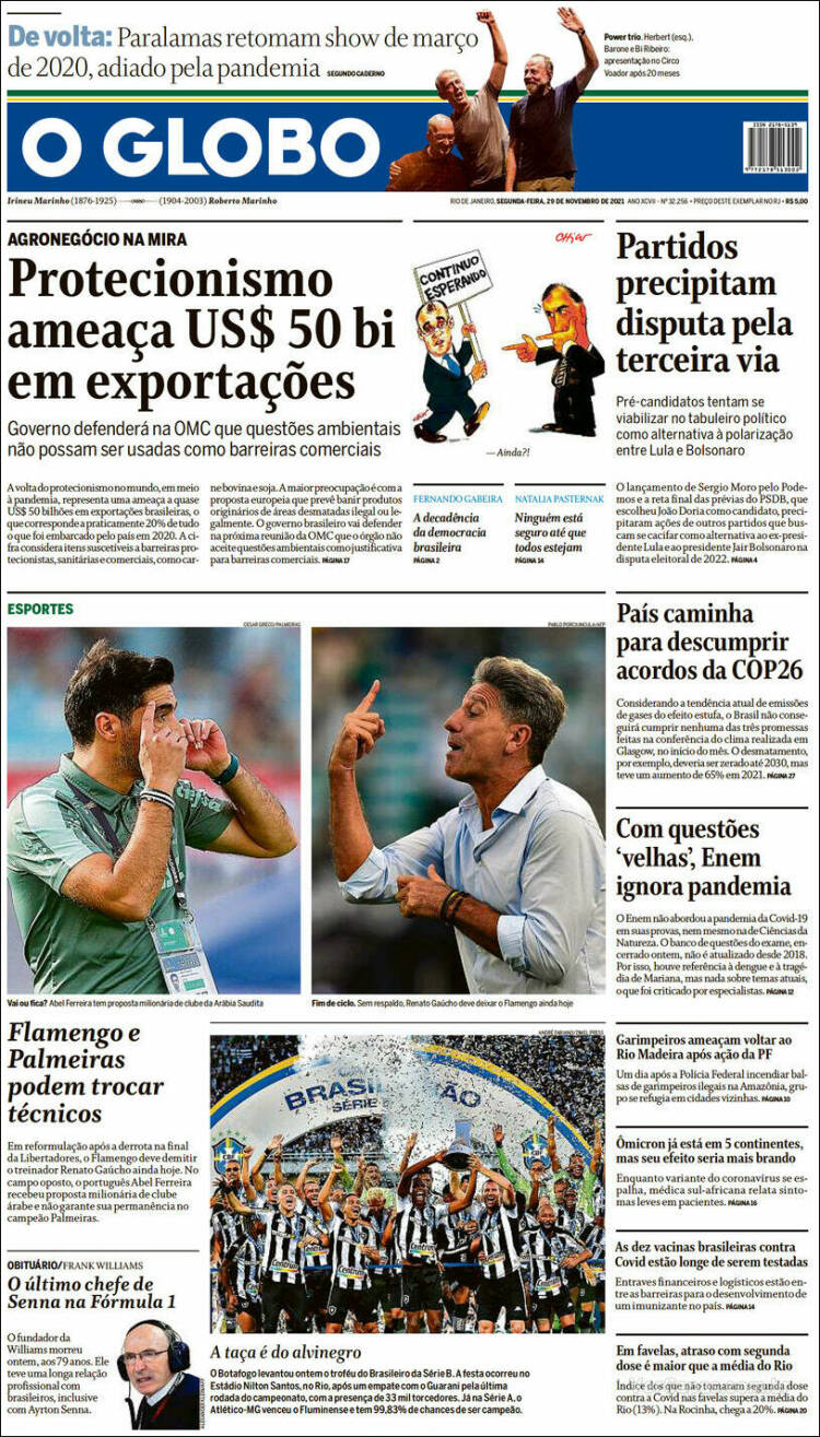 Portada de O Globo (Brasil)