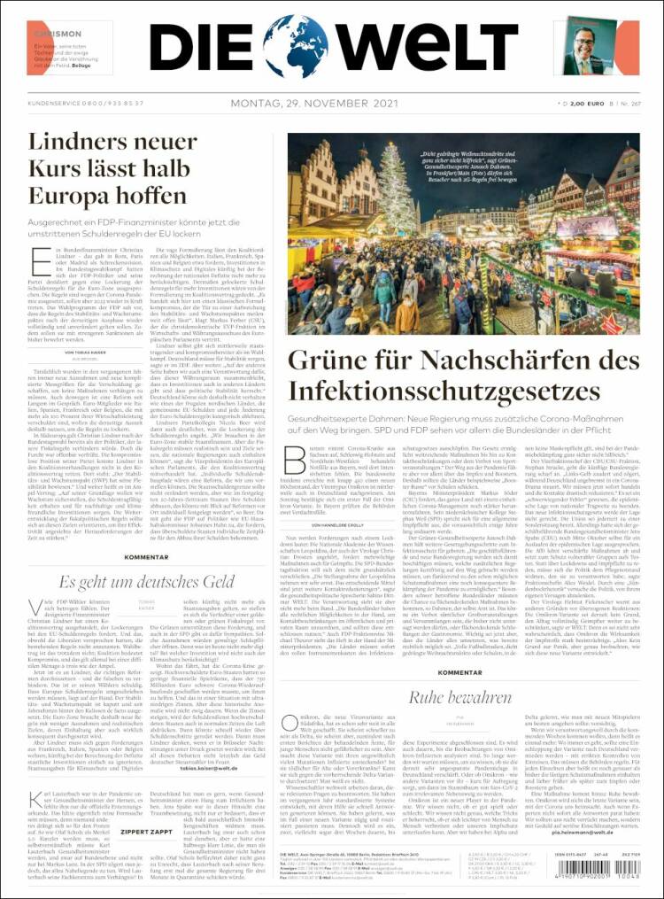 Portada de Die Welt (Alemania)