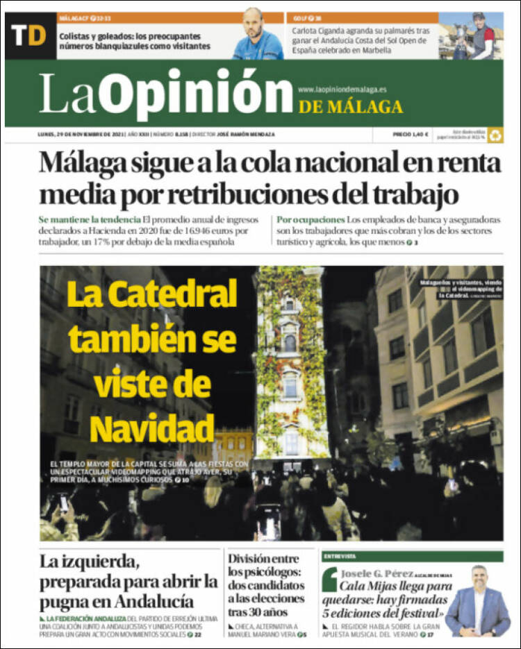 Portada de La Opinión de Málaga (Espa&ntilde;a)
