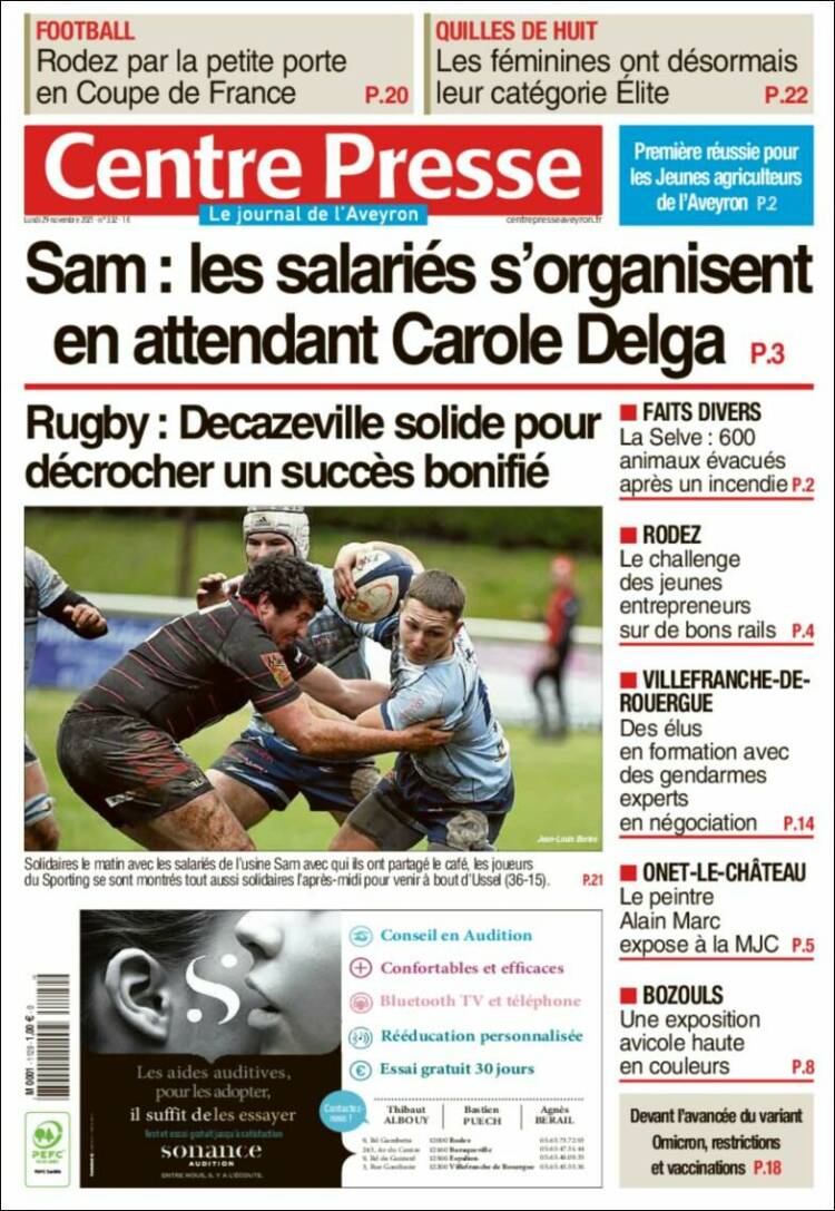 Portada de Centre Presse (Francia)