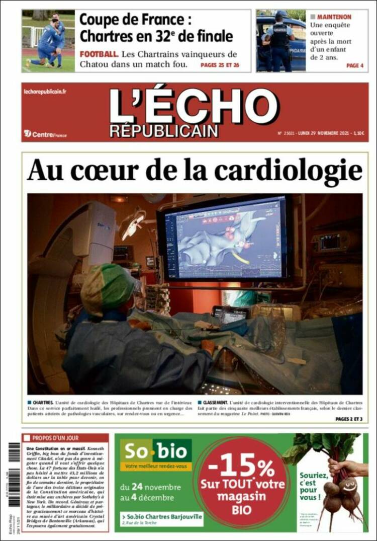 Portada de L'Echo Républicain (Francia)