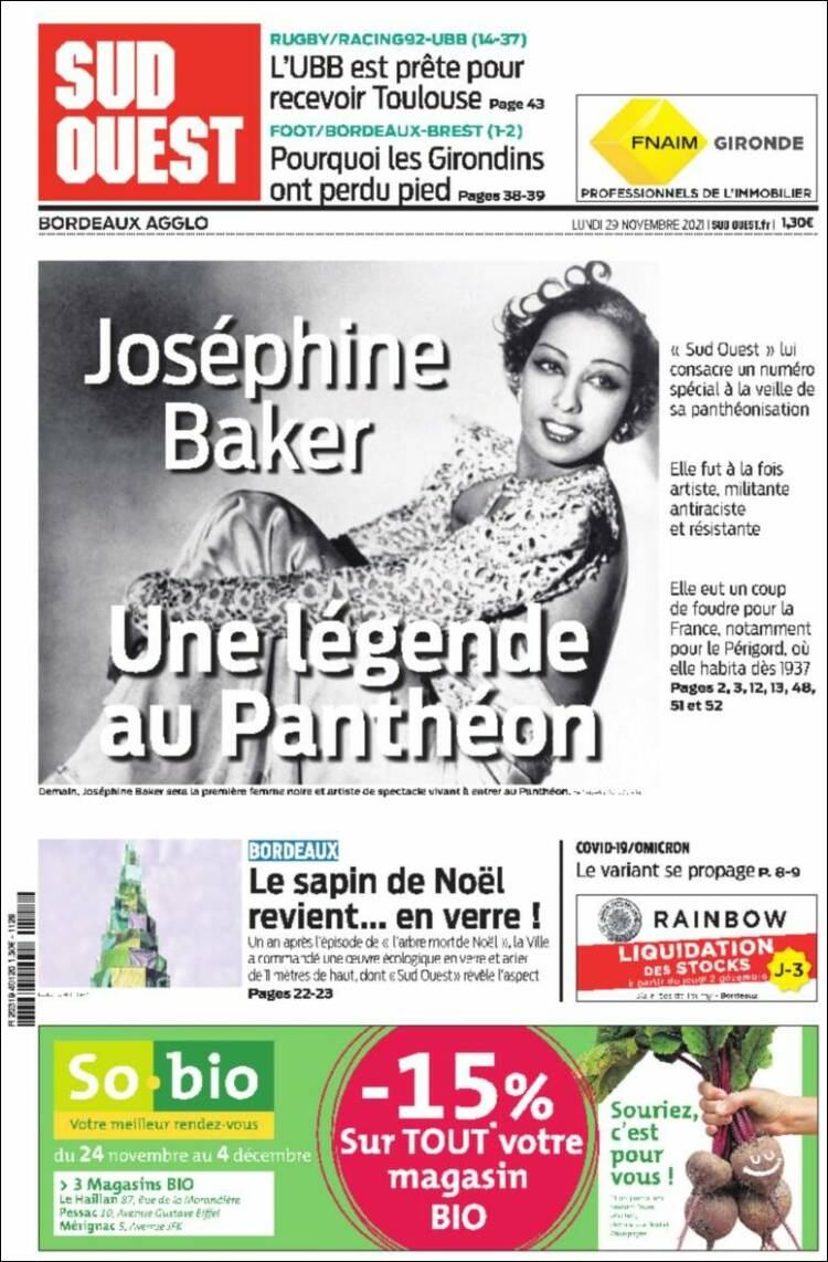 Portada de Sud Ouest (Francia)