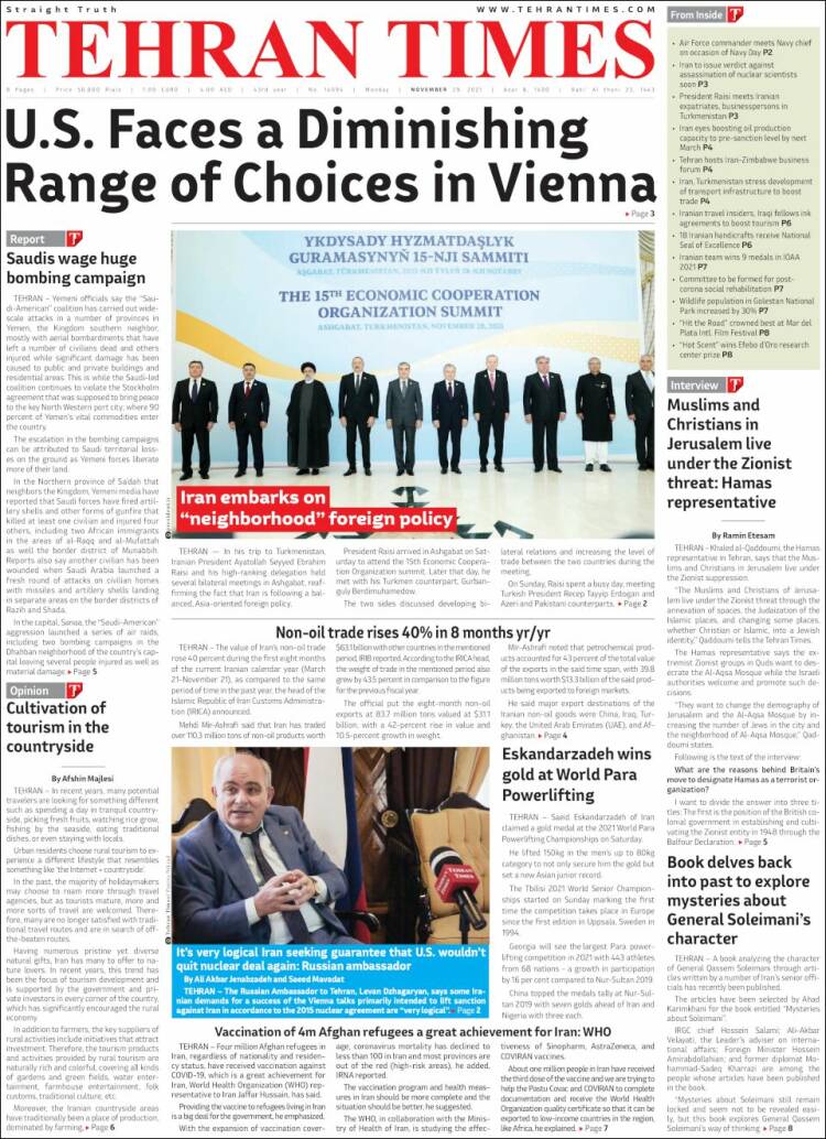 Portada de TehranTimes (Ir&aacute;n)