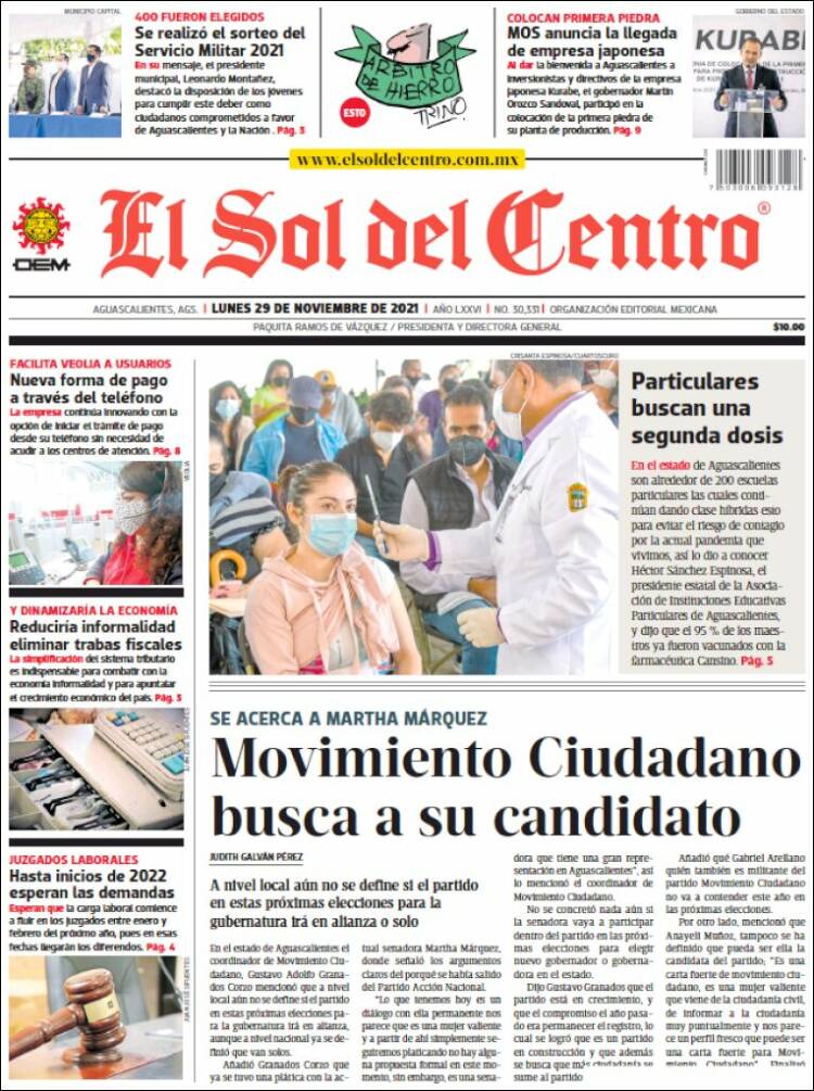 Portada de El Sol del Centro (México)