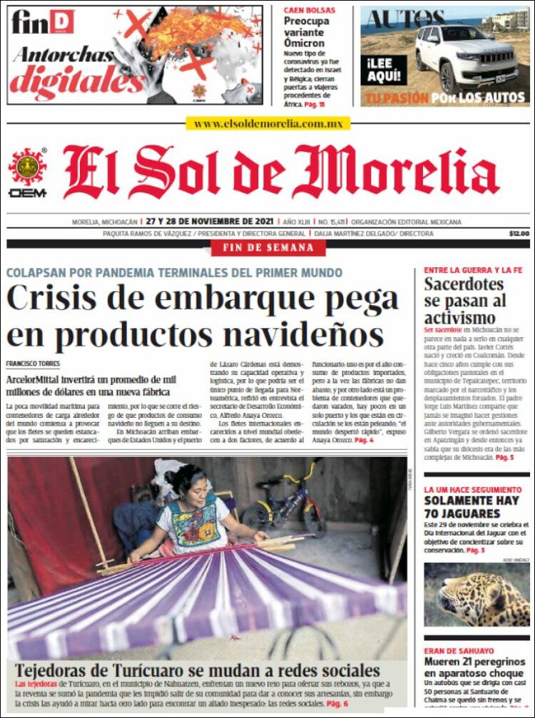 Portada de El Sol de Morelia (México)