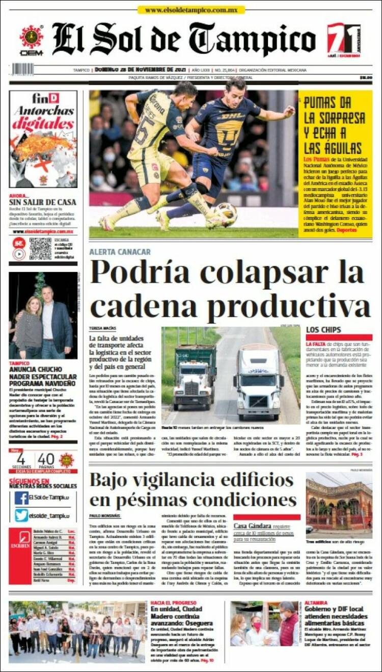 Portada de El Sol de Tampico (México)