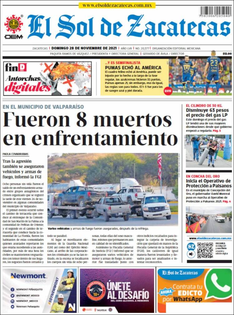Portada de El Sol de Zacatecas (México)