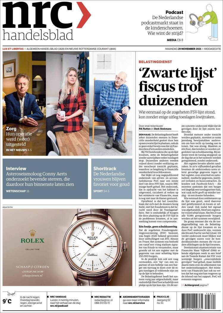 Portada de NRC Handelsblad (Pa&iacute;ses Bajos)