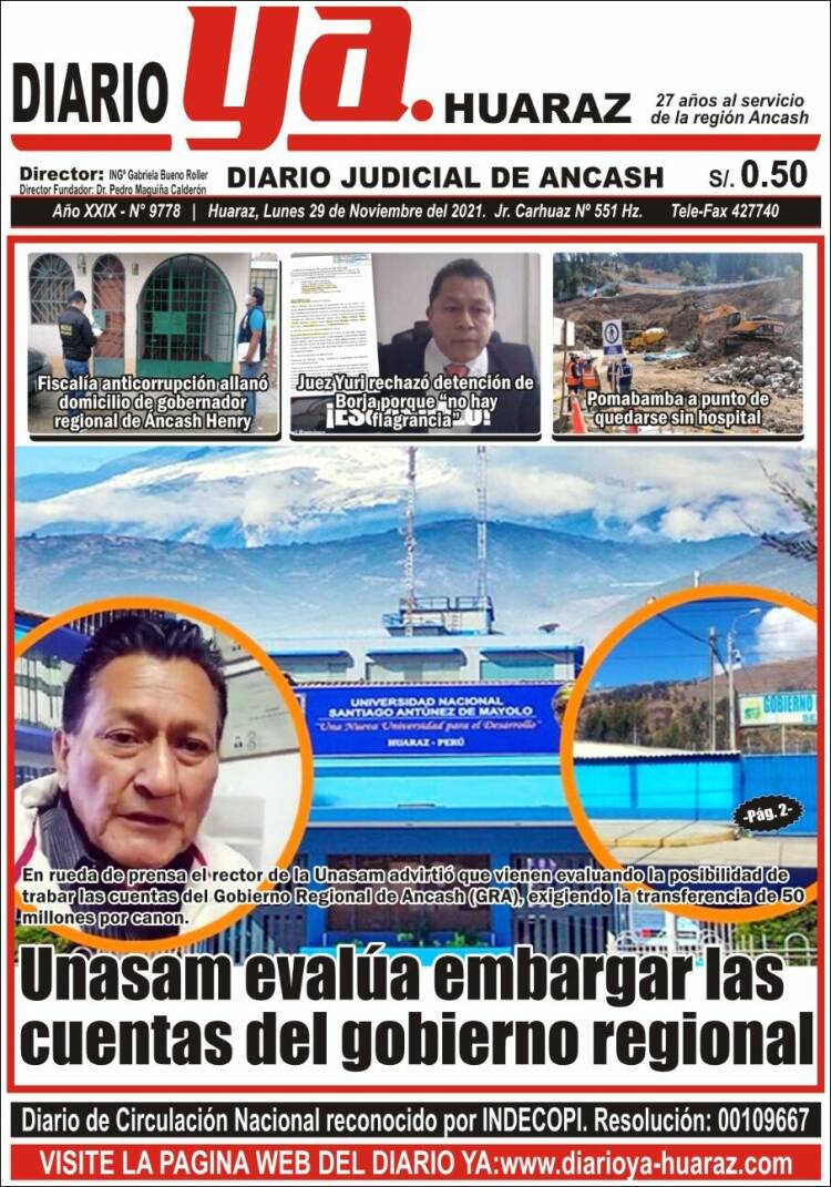 Portada de Diario Ya (Per&uacute;)