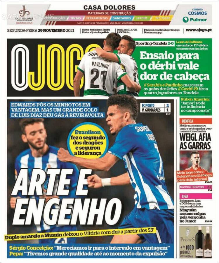 Portada de O Jogo (Portugal)
