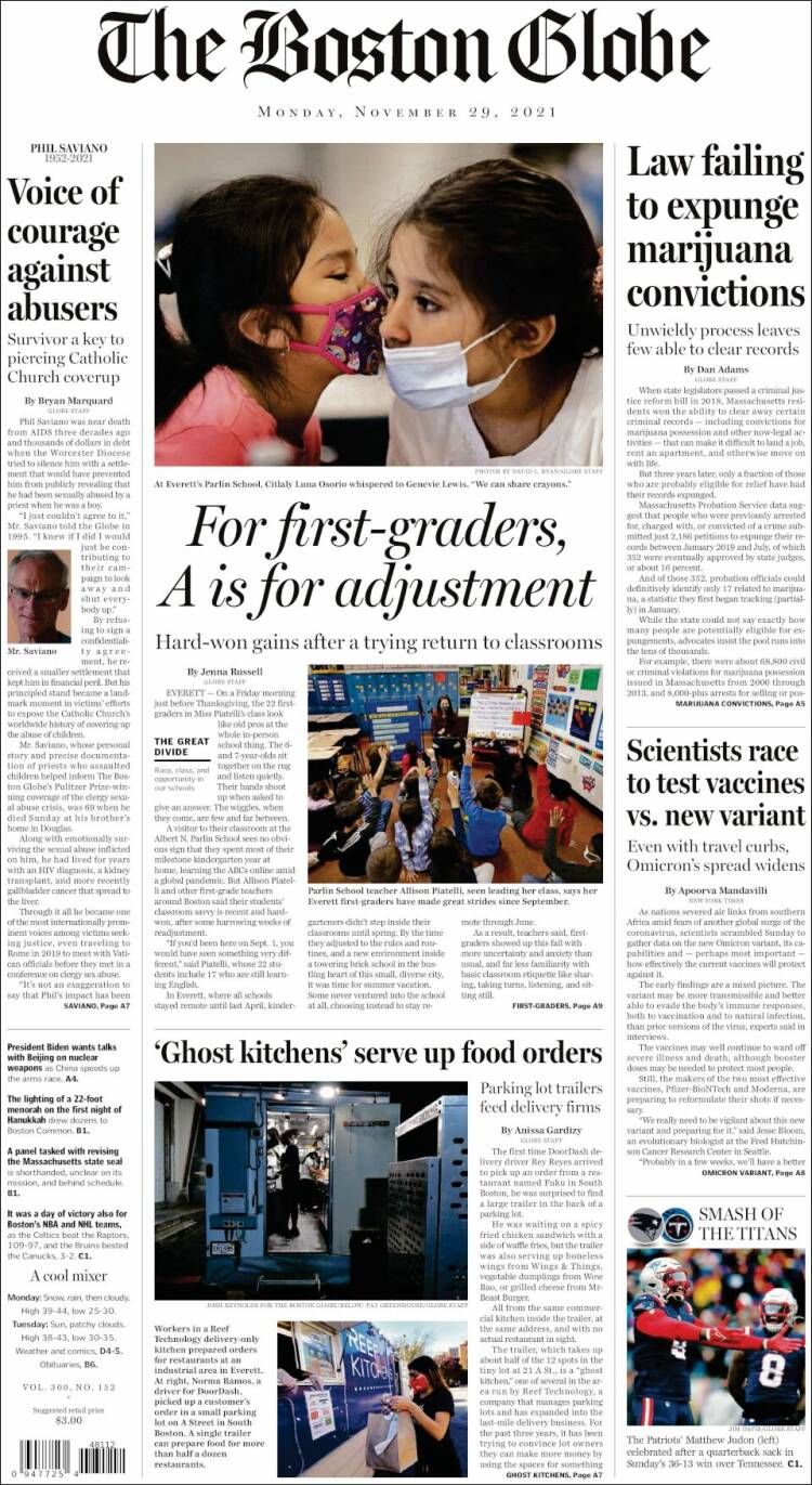 Portada de Boston Globe (USA)