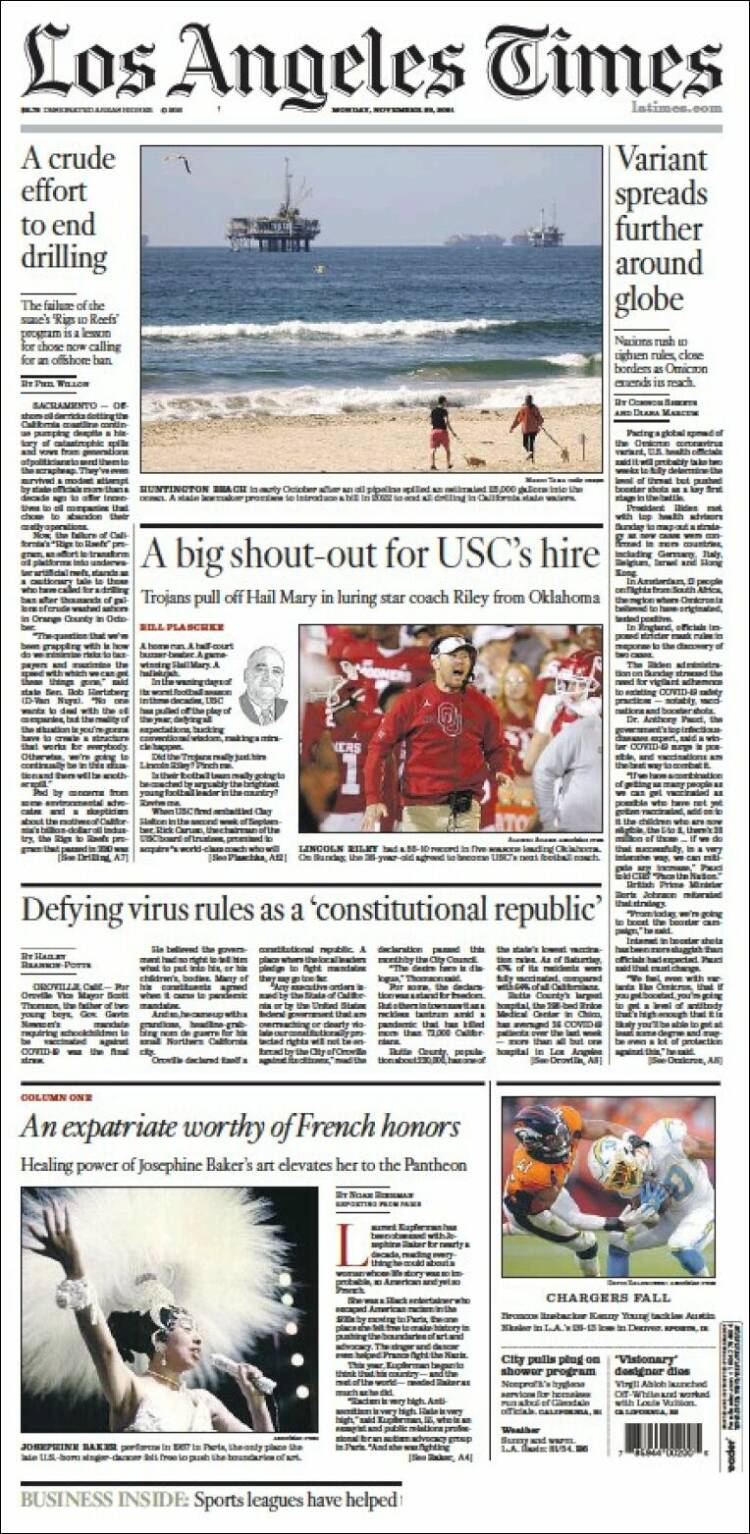 Portada de Los Angeles Times (USA)