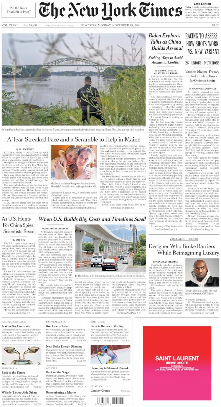 Portada de New York Times (USA)