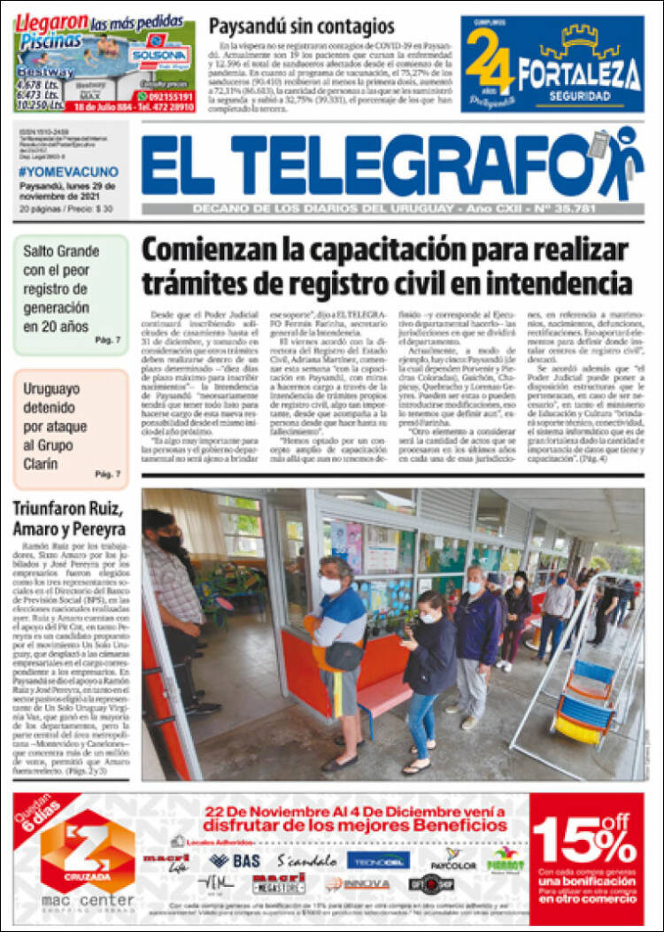 Portada de El Telégrafo (Uruguay)