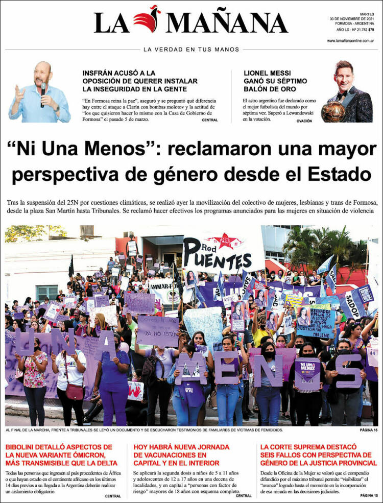 Portada de Diario La Mañana (Argentina)