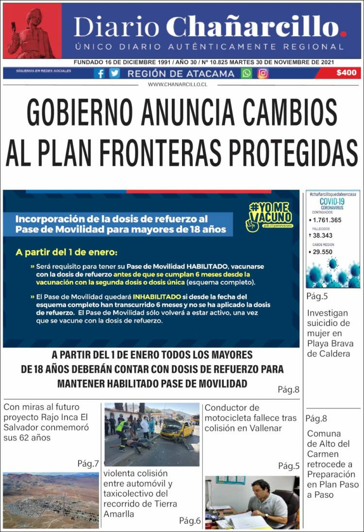 Portada de Diario Chañarcillo (Chile)