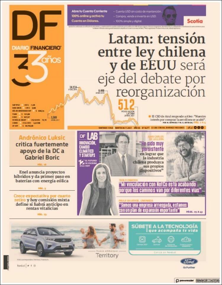 Portada de Diario Financiero (Chile)