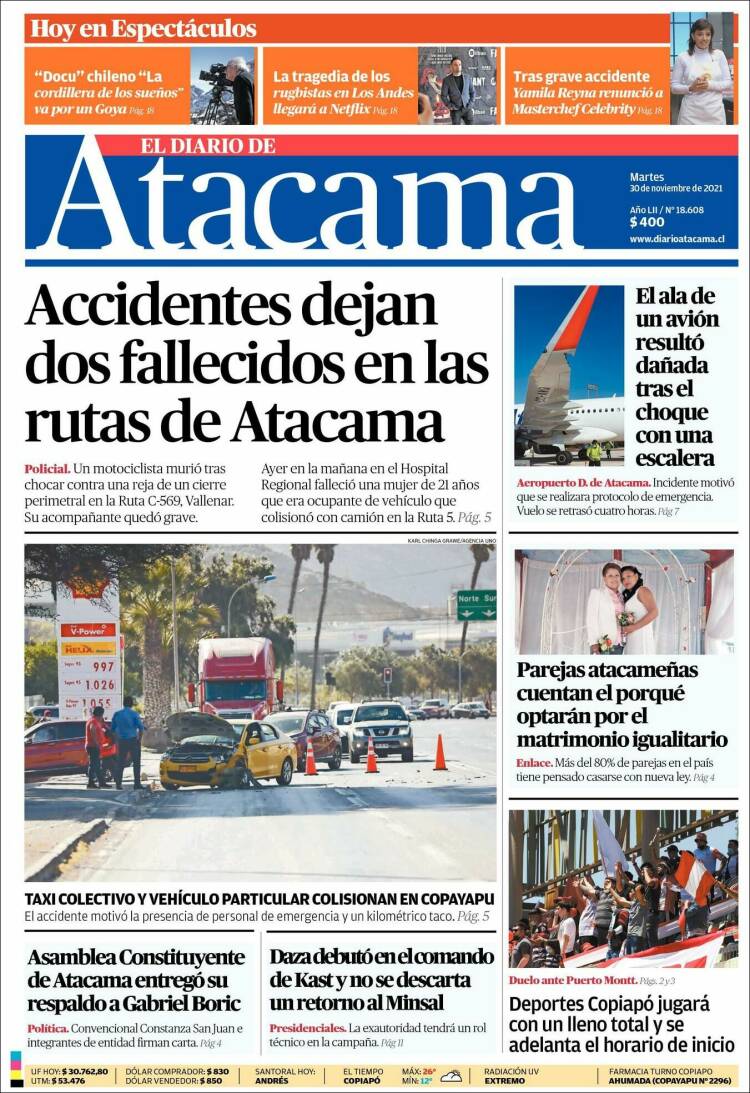 Portada de Diario de Atacama (Chile)