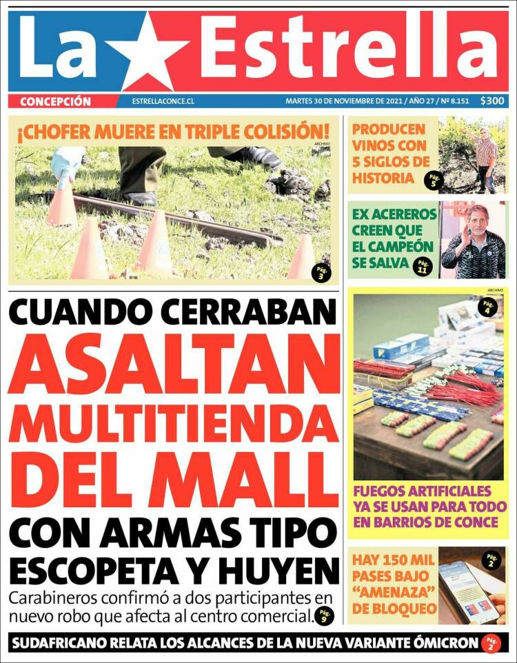 Portada de La Estrella de Concepción (Chile)
