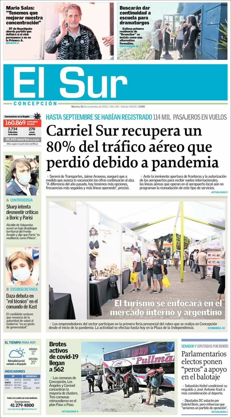 Portada de El Sur (Chile)