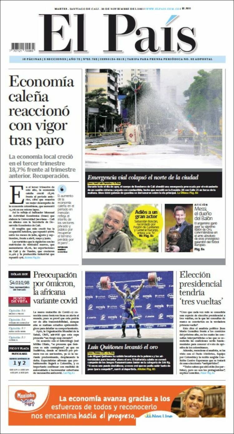 Portada de El País - Cali (Colombia)