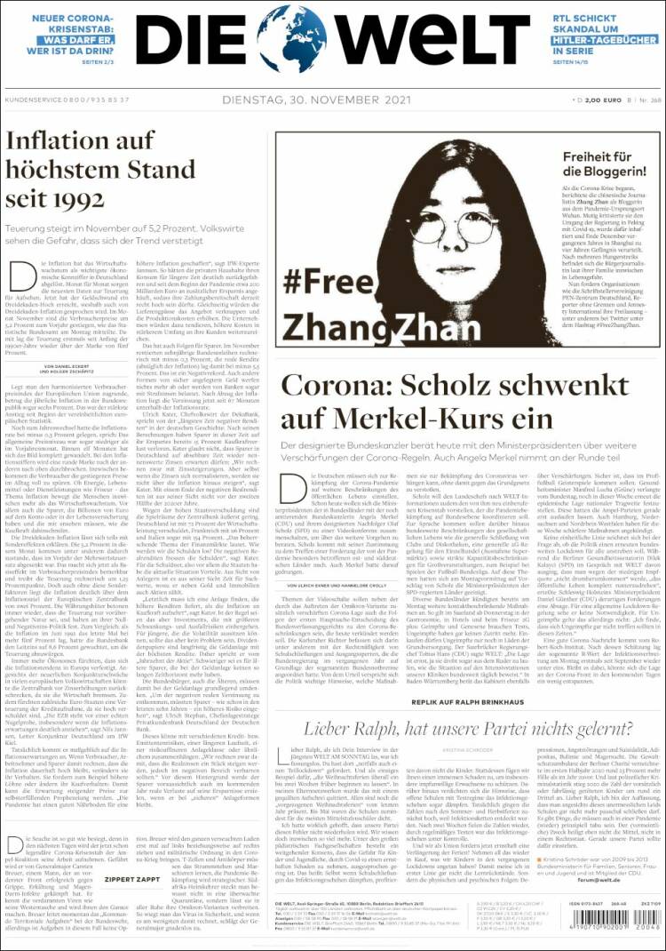 Portada de Die Welt (Alemania)