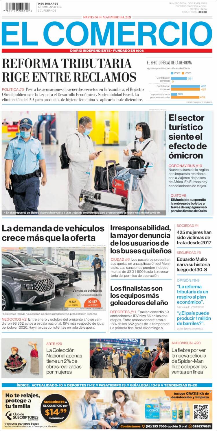 Portada de El Comercio (Ecuador)