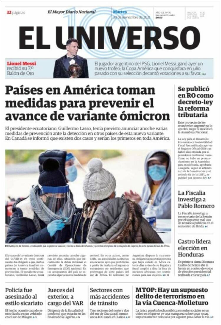 Portada de El Universo - Ecuador (Ecuador)