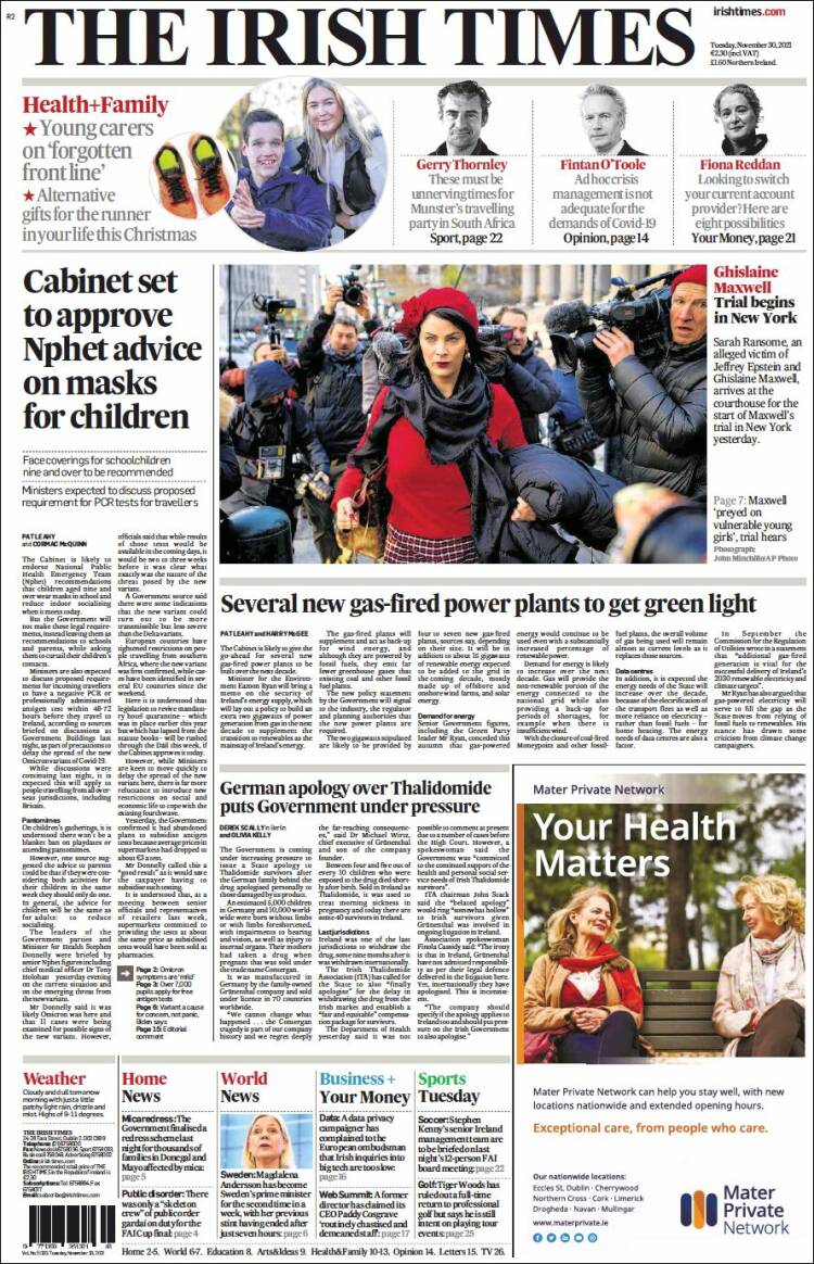 Portada de Irish Times (Irlanda)