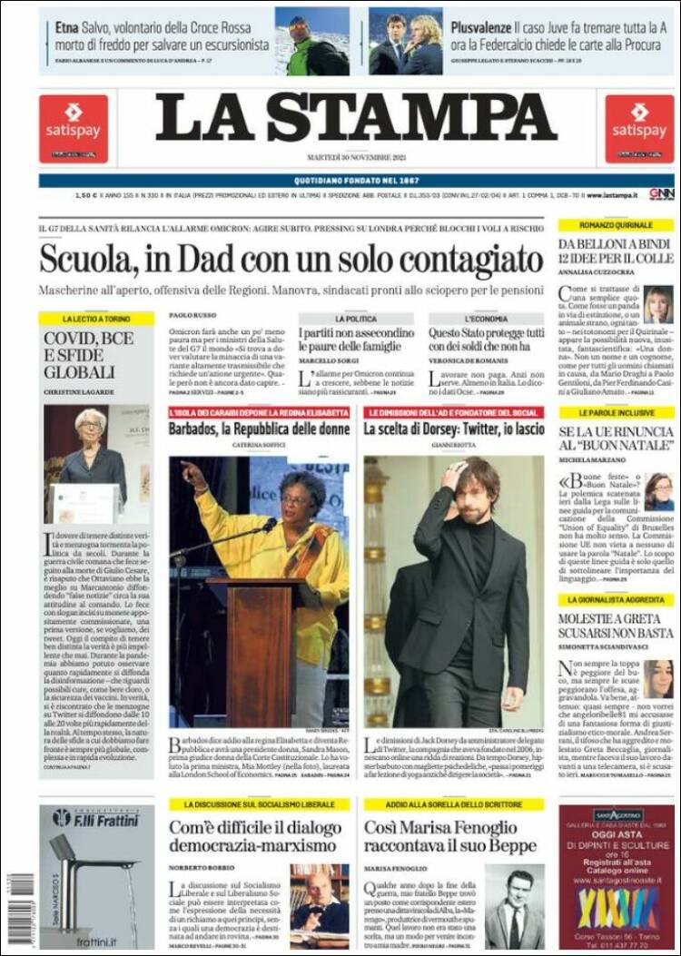 Portada de La Stampa (Italia)