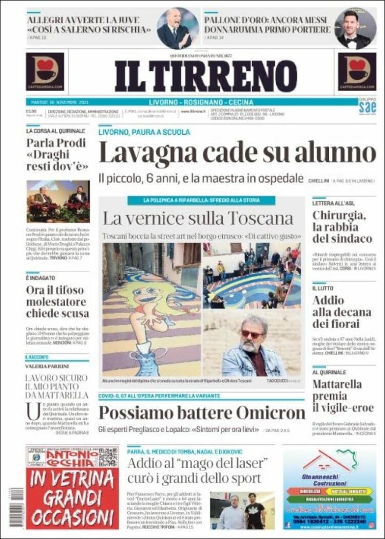 Portada de Il Tirreno (Italia)