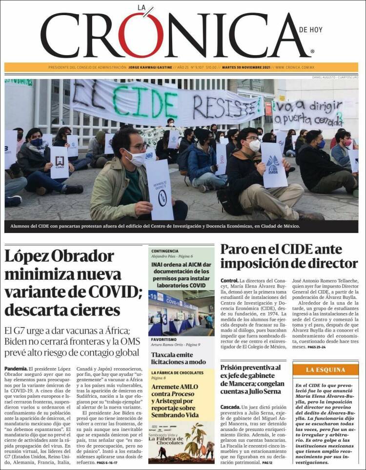 Portada de La Crónica de Hoy (M&eacute;xico)