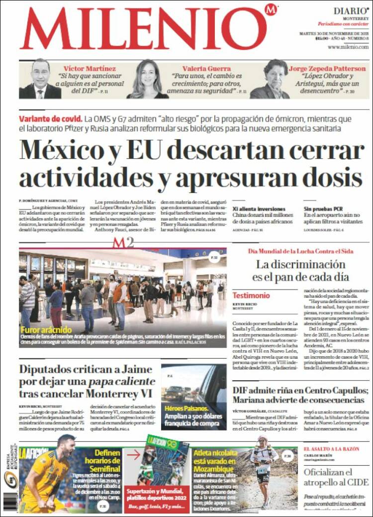 Portada de Milenio de Monterrey (M&eacute;xico)