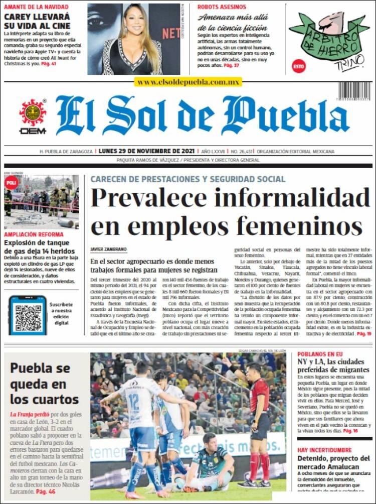 Portada de El Sol de Puebla (M&eacute;xico)