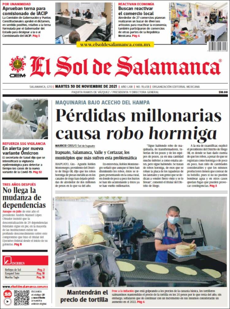 Portada de El Sol de Salamanca (M&eacute;xico)