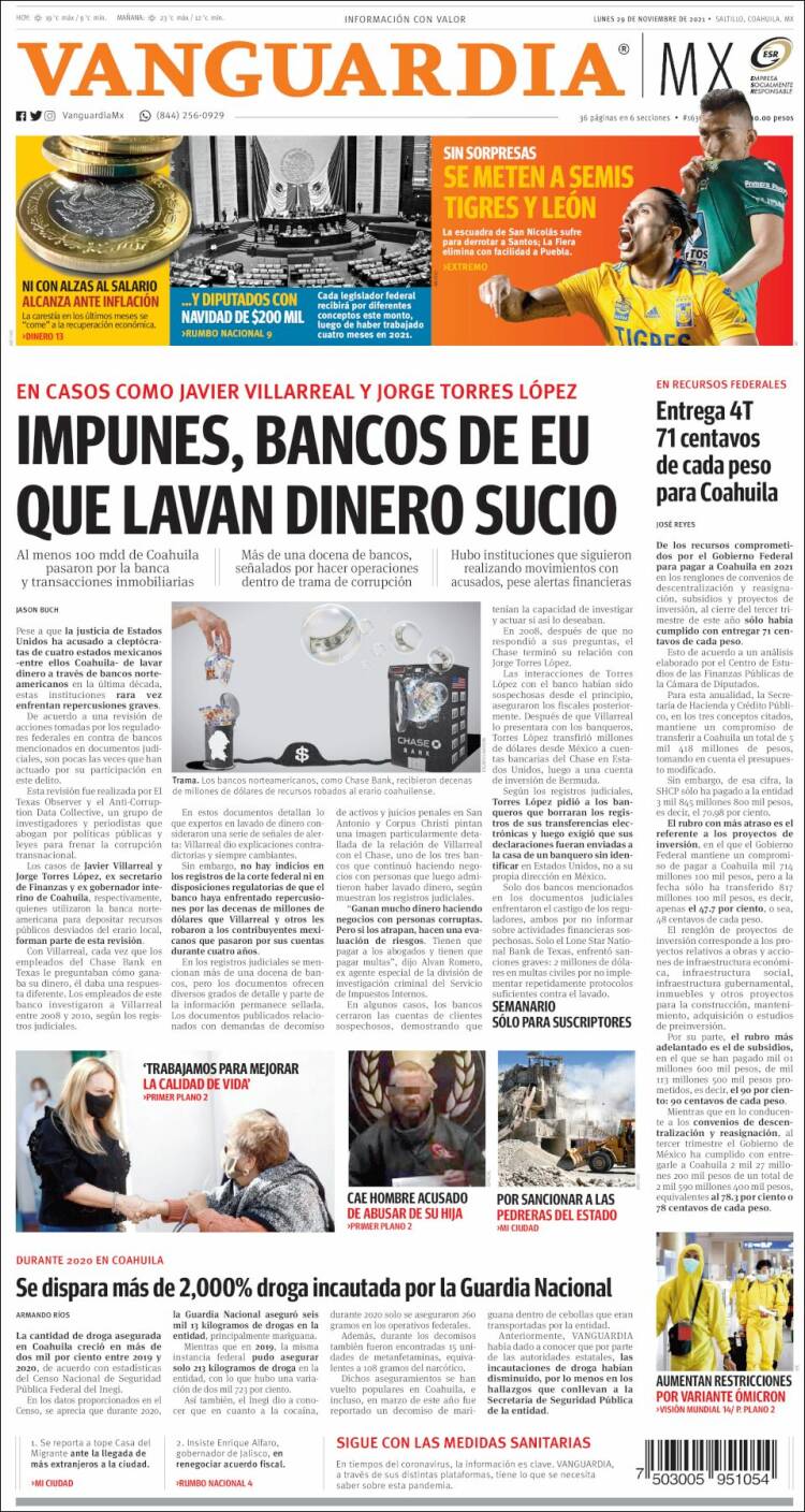 Portada de Vanguardia (M&eacute;xico)