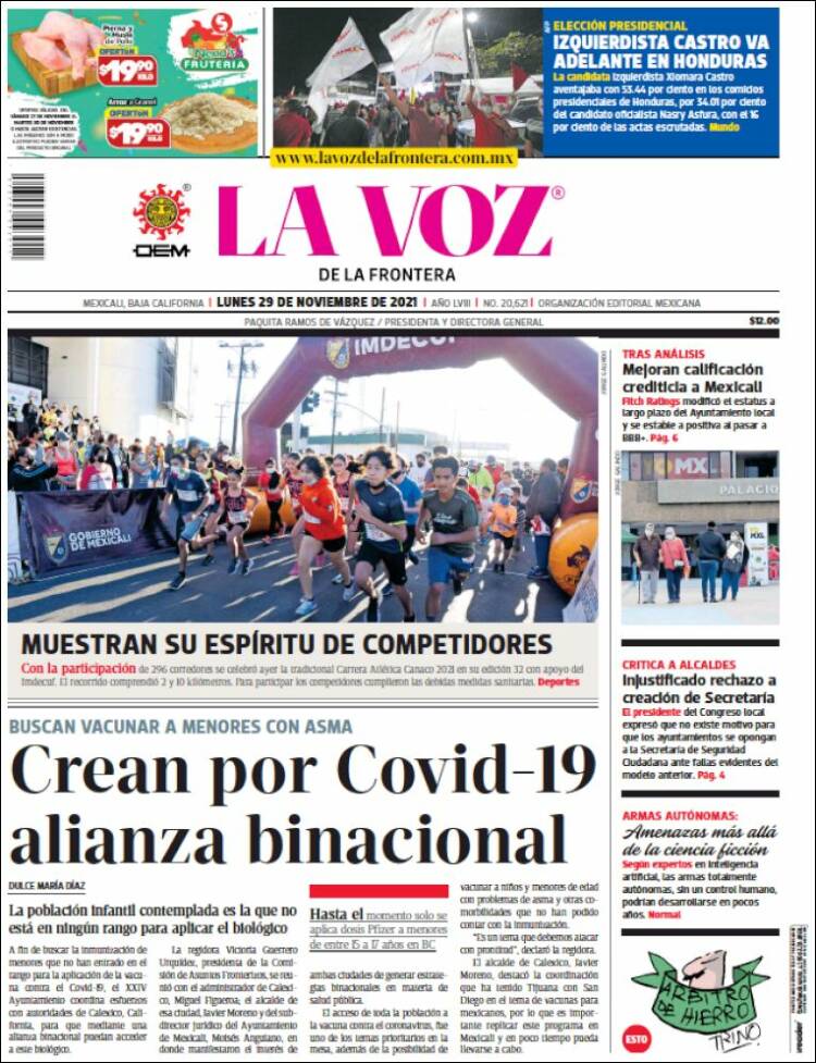 Portada de La Voz de la Frontera (M&eacute;xico)