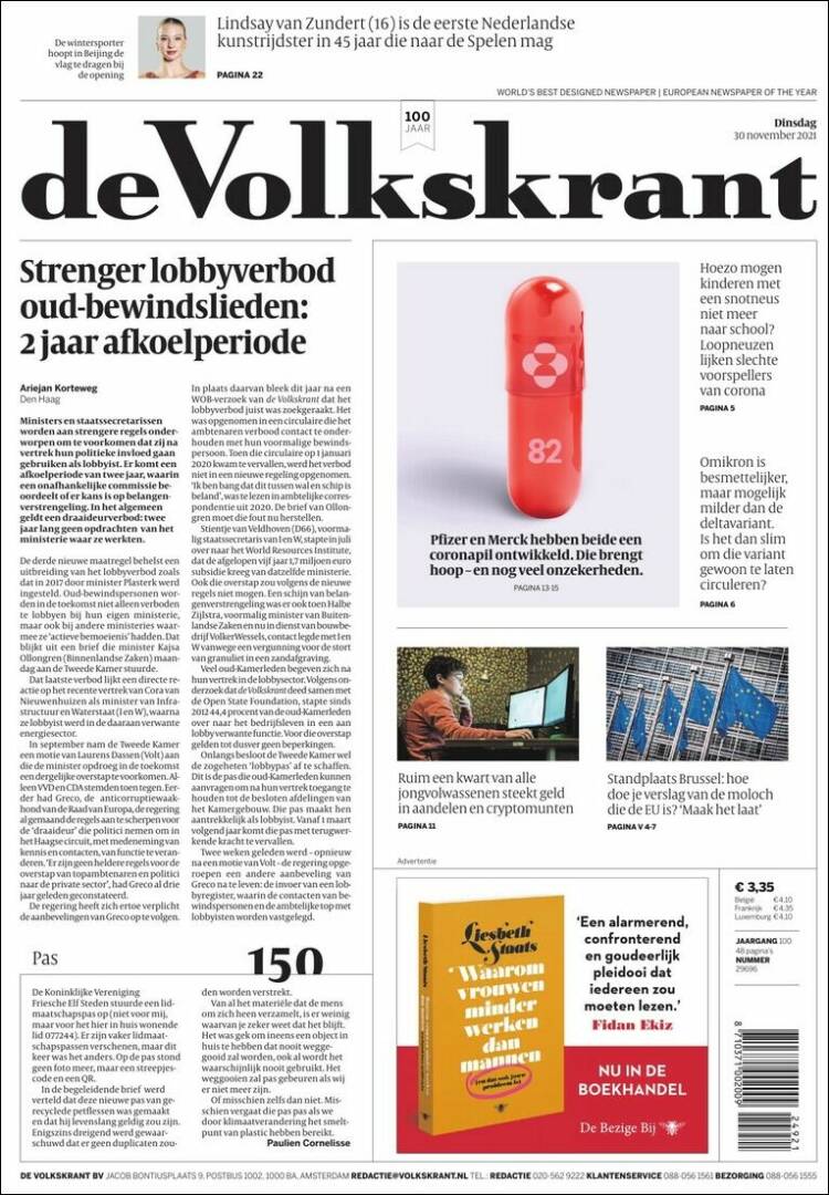 Portada de De Volkskrant (Pa&iacute;ses Bajos)