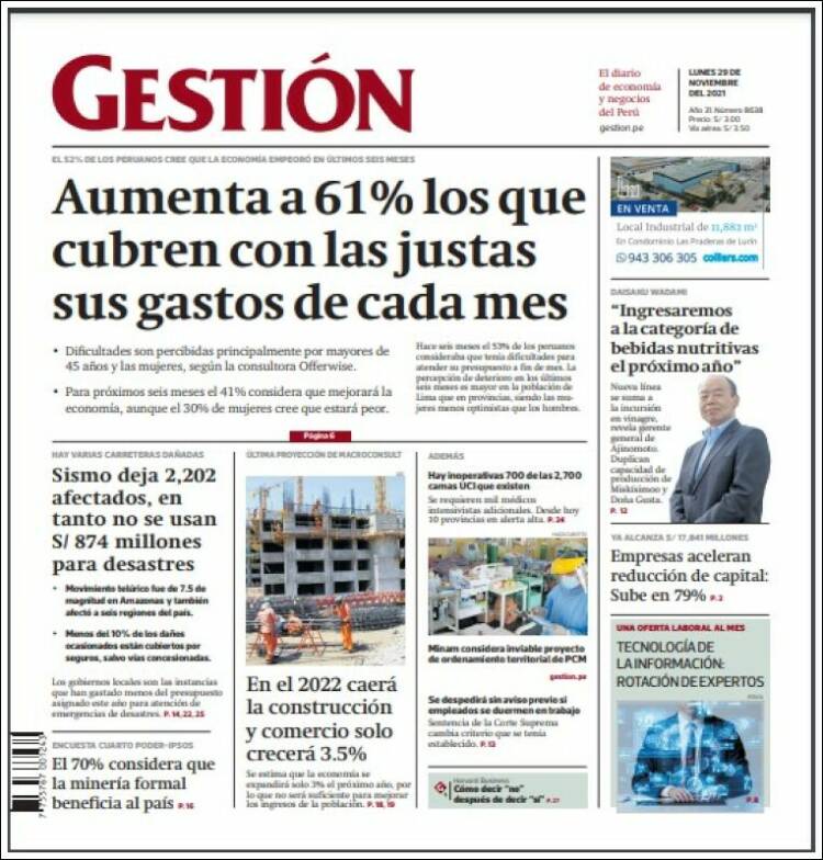 Portada de Diario Gestión (Per&uacute;)