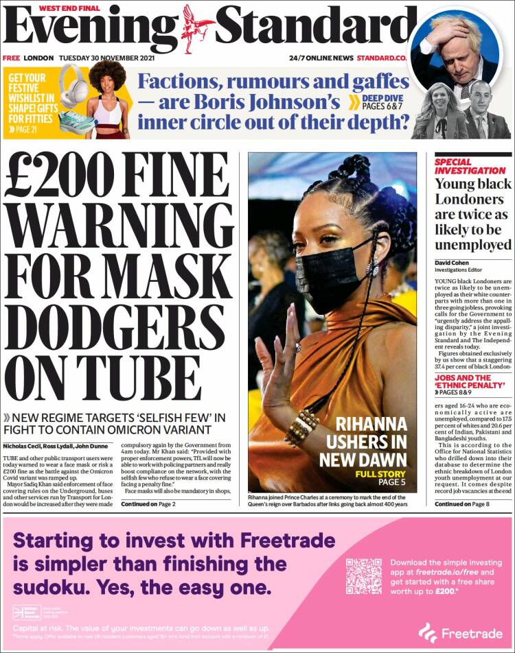 Portada de Evening Standard (Reino Unido)