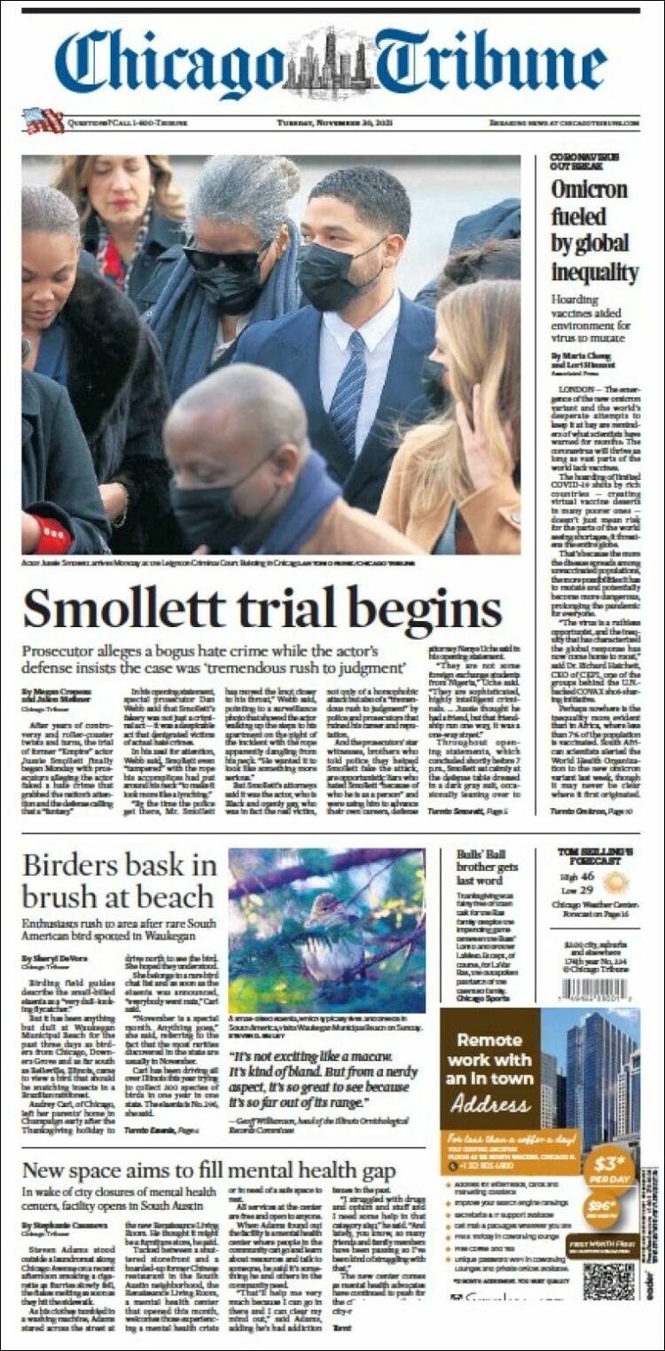 Portada de Chicago Tribune (USA)